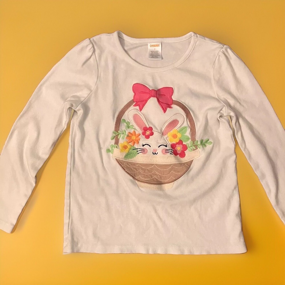 NWT Gymboree Easter Shirt Sz 7 White  W/Embroidered Egg Basket Top T Shirt